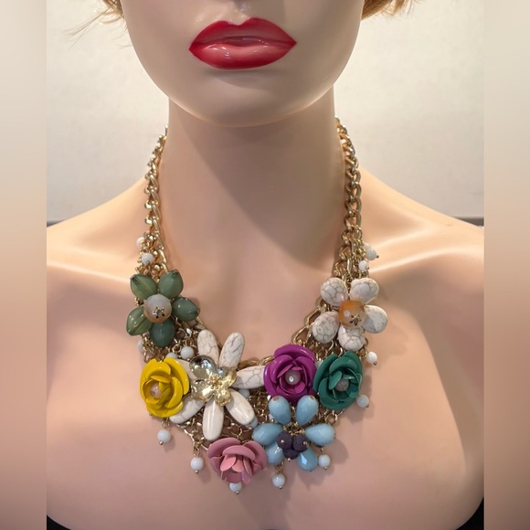 Jewelry - Heidi Daus Inspired Bold Floral Statement Necklace - Multicolor Resin Flowers